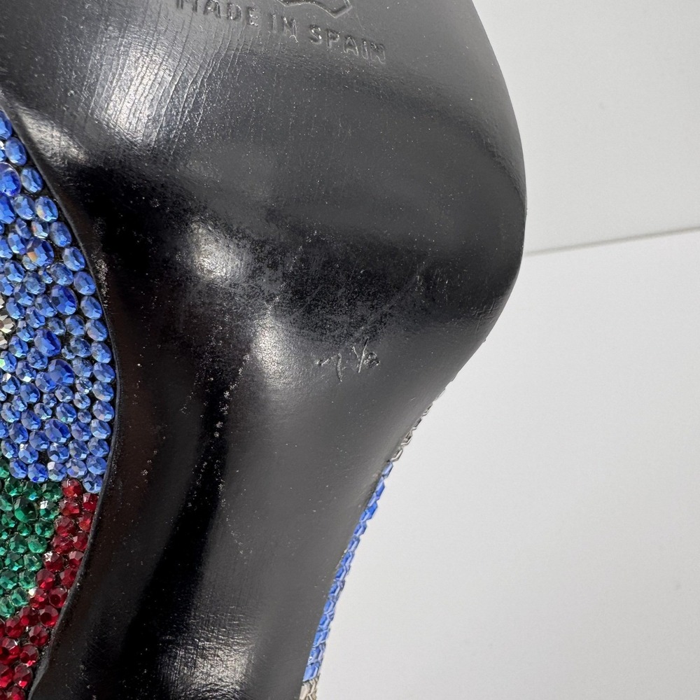 Stuart Weitzman Martinique Women's 7.5 Rhinestone Pump Multi Color Heels Leather - Picture 6 of 16